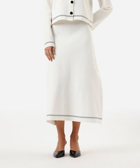 saia midi feminina de tricot com listras off white