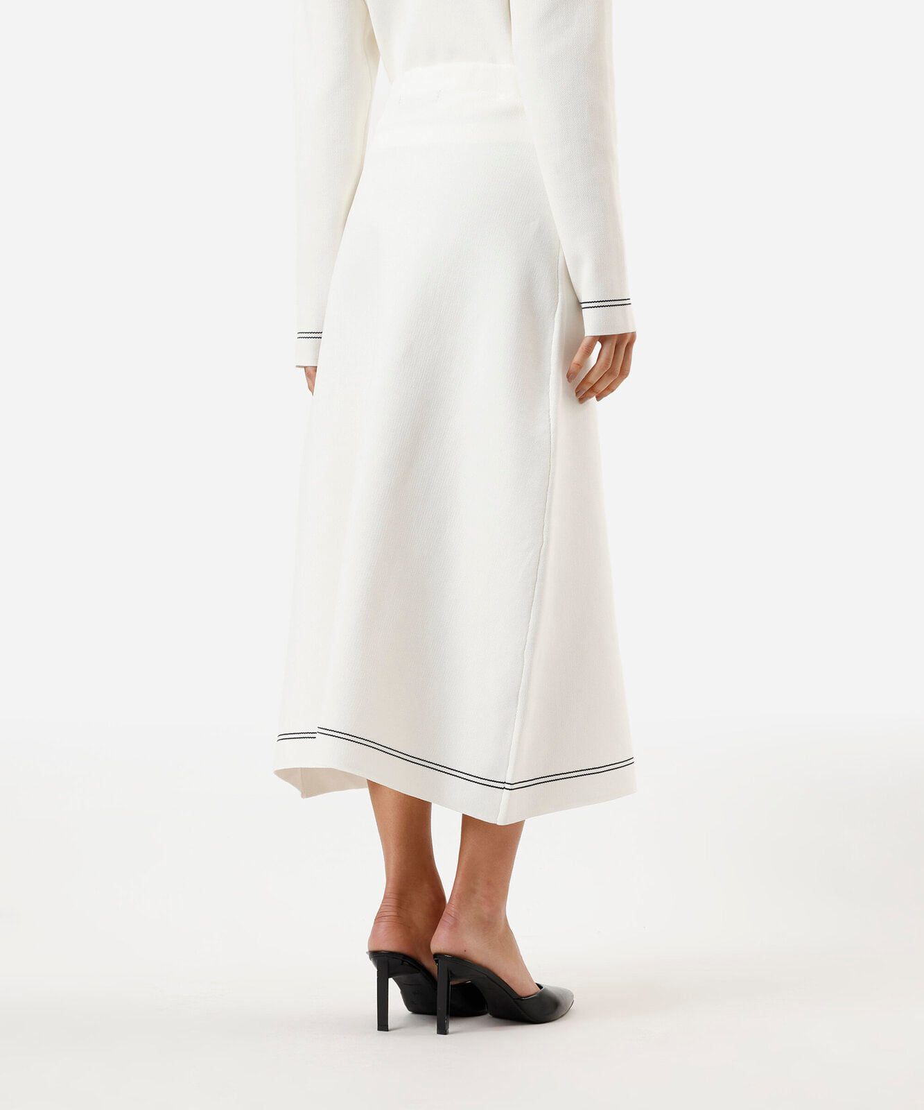 saia midi feminina de tricot com listras off white