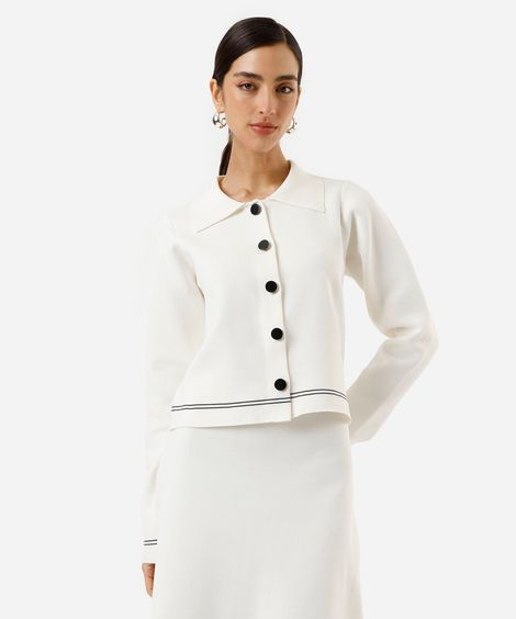 casaco feminino de tricot com listras off white