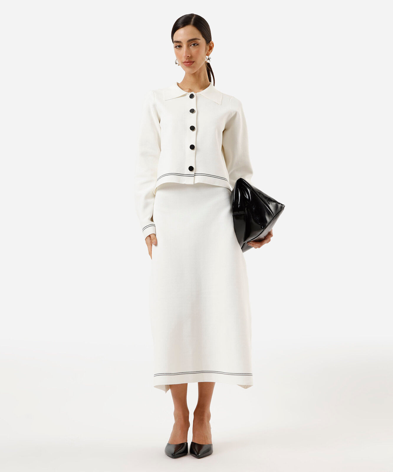 casaco feminino de tricot com listras off white