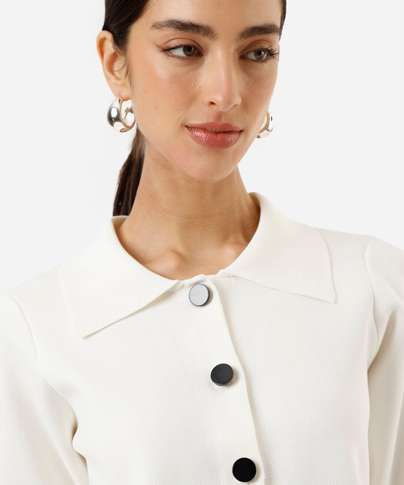 casaco feminino de tricot com listras off white