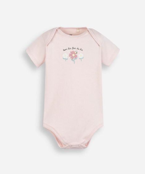 body infantil de algodão bom dia flor do dia rosa