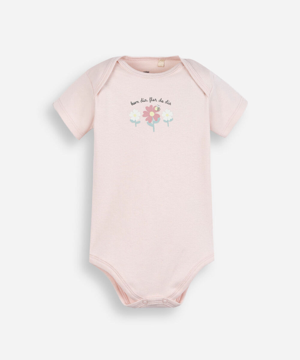 body infantil de algodão bom dia flor do dia rosa