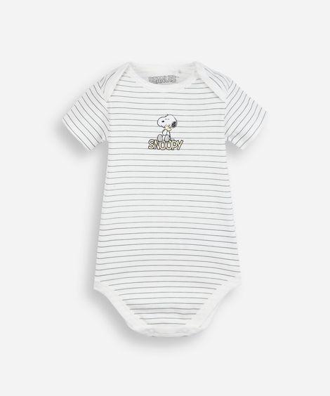 body infantil manga curta listrado snoopy off white