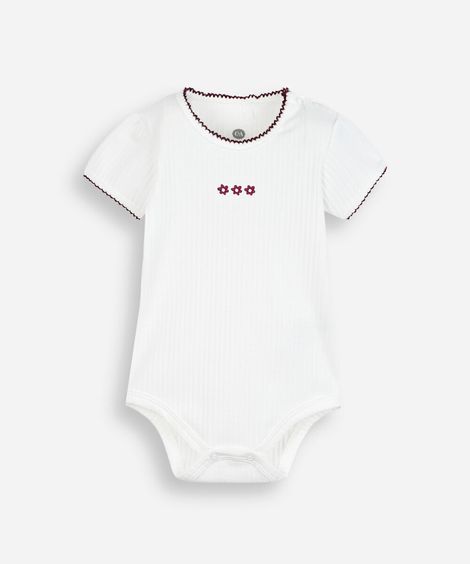 body infantil de algodão texturizado floral off white