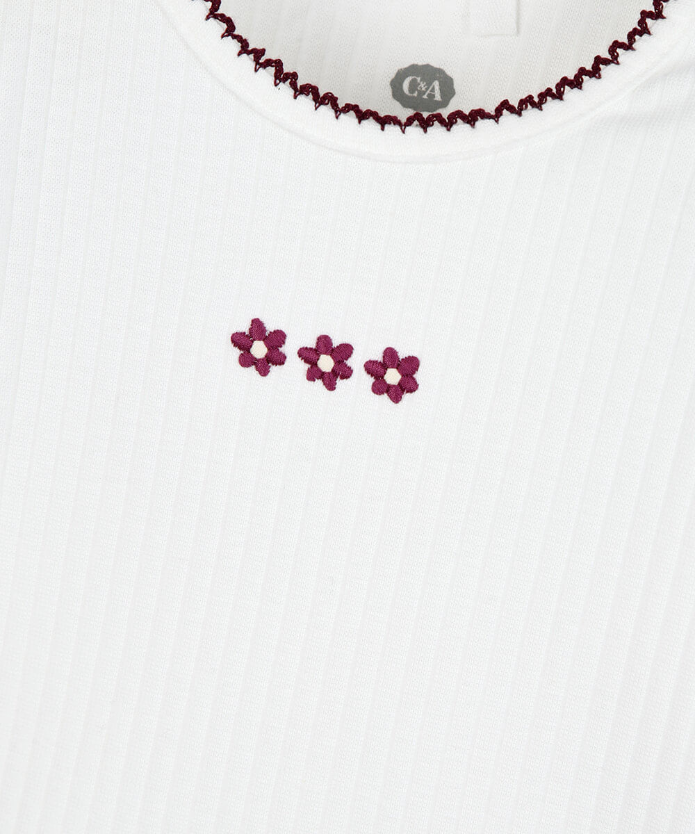 body infantil de algodão texturizado floral off white