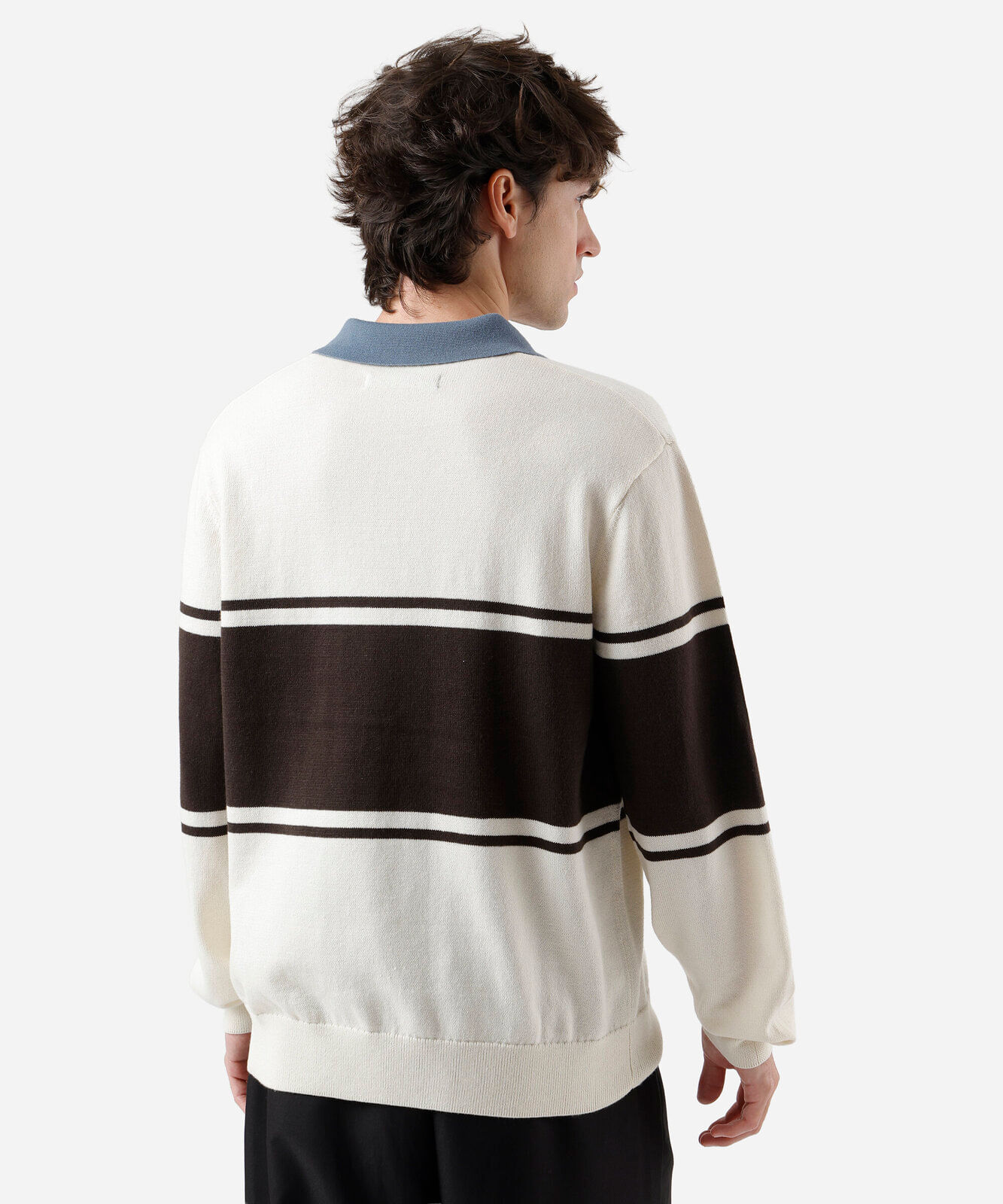 polo masculina de tricot manga longa listrada off white