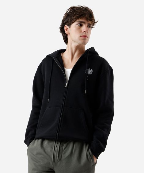 blusão masculino de moletom com capuz preto