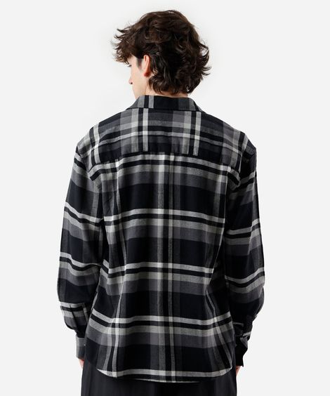 camisa masculina de algodão manga longa xadrez preta