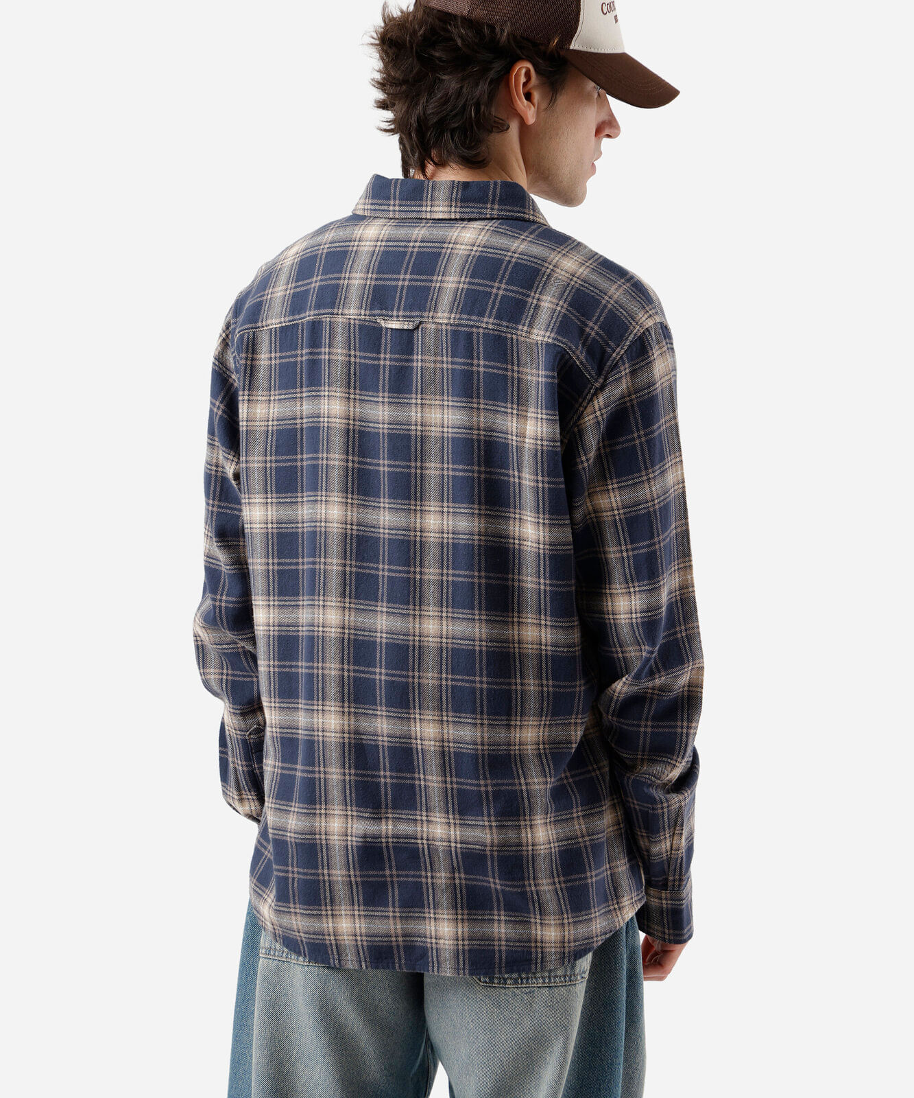 camisa masculina de algodão manga longa xadrez azul