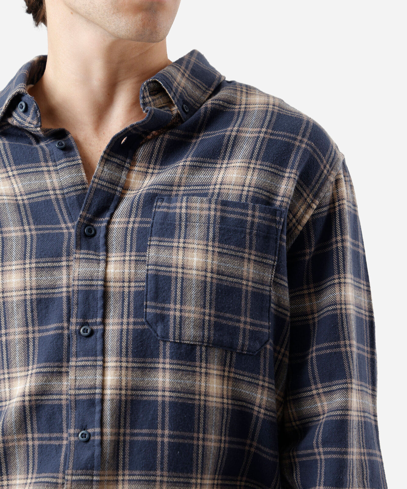 camisa masculina de algodão manga longa xadrez azul