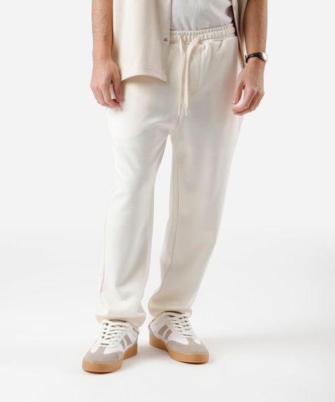 calça reta masculina com viscose cós elástico off white