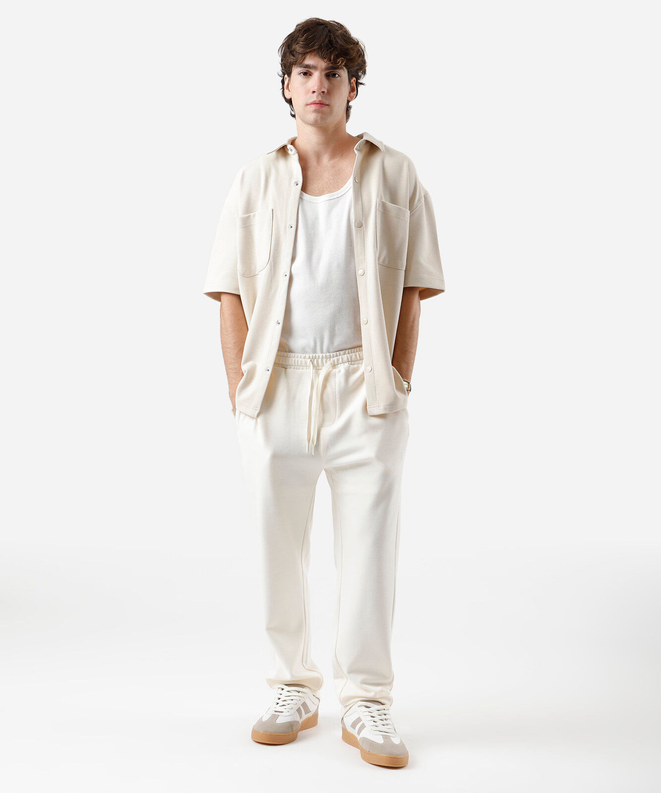 calça reta masculina com viscose cós elástico off white