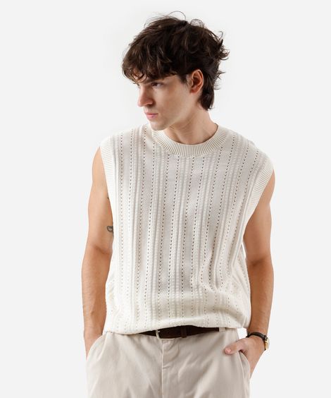 colete masculino de tricot texturizado off white