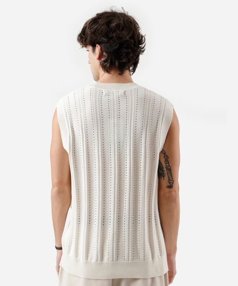 colete masculino de tricot texturizado off white