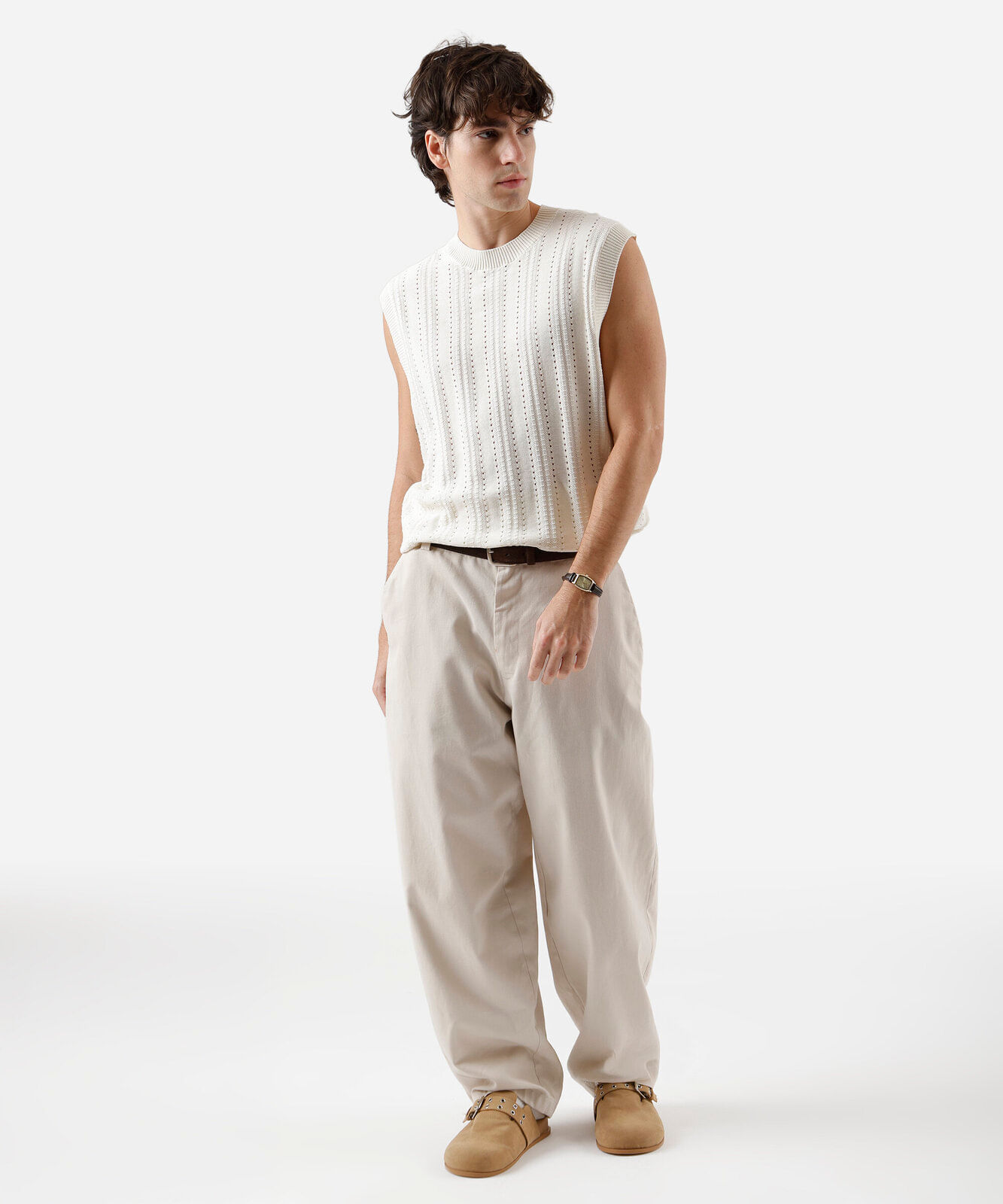 colete masculino de tricot texturizado off white