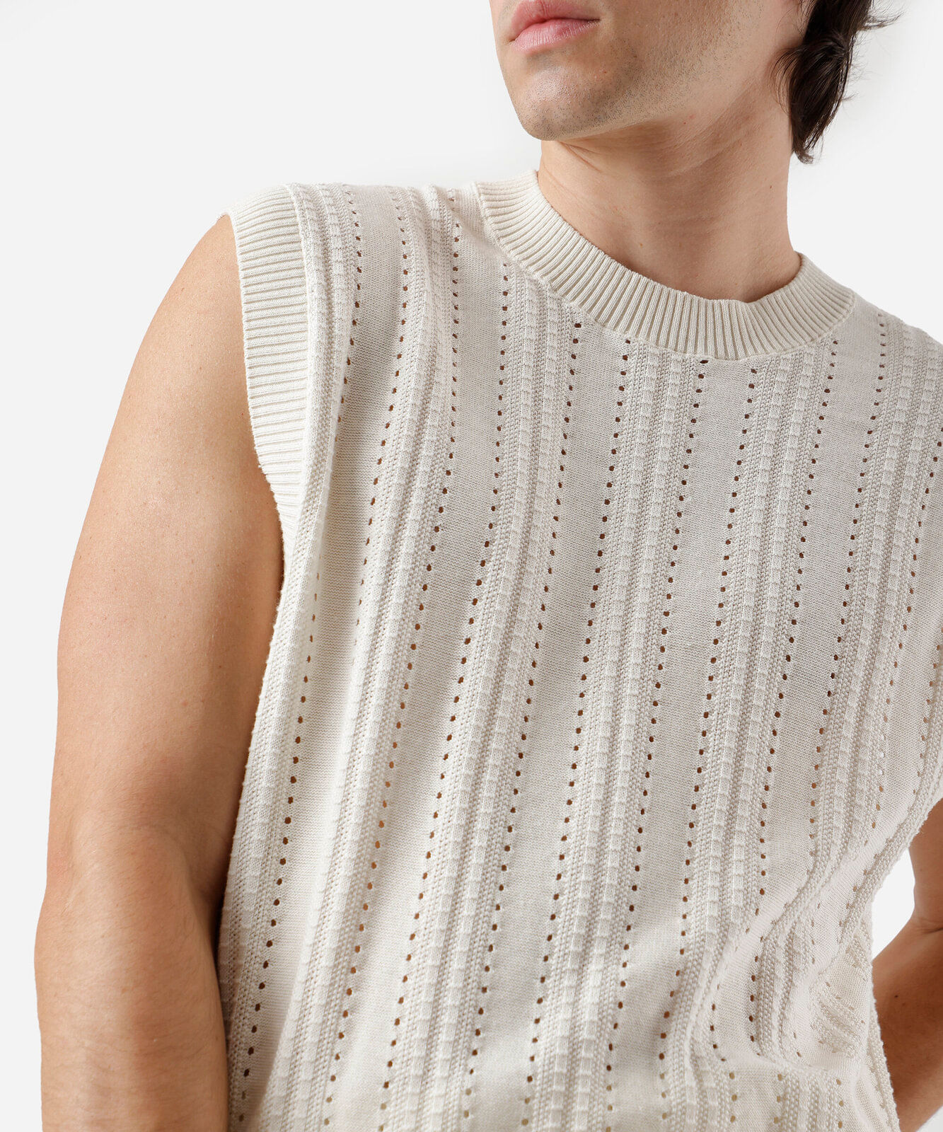 colete masculino de tricot texturizado off white