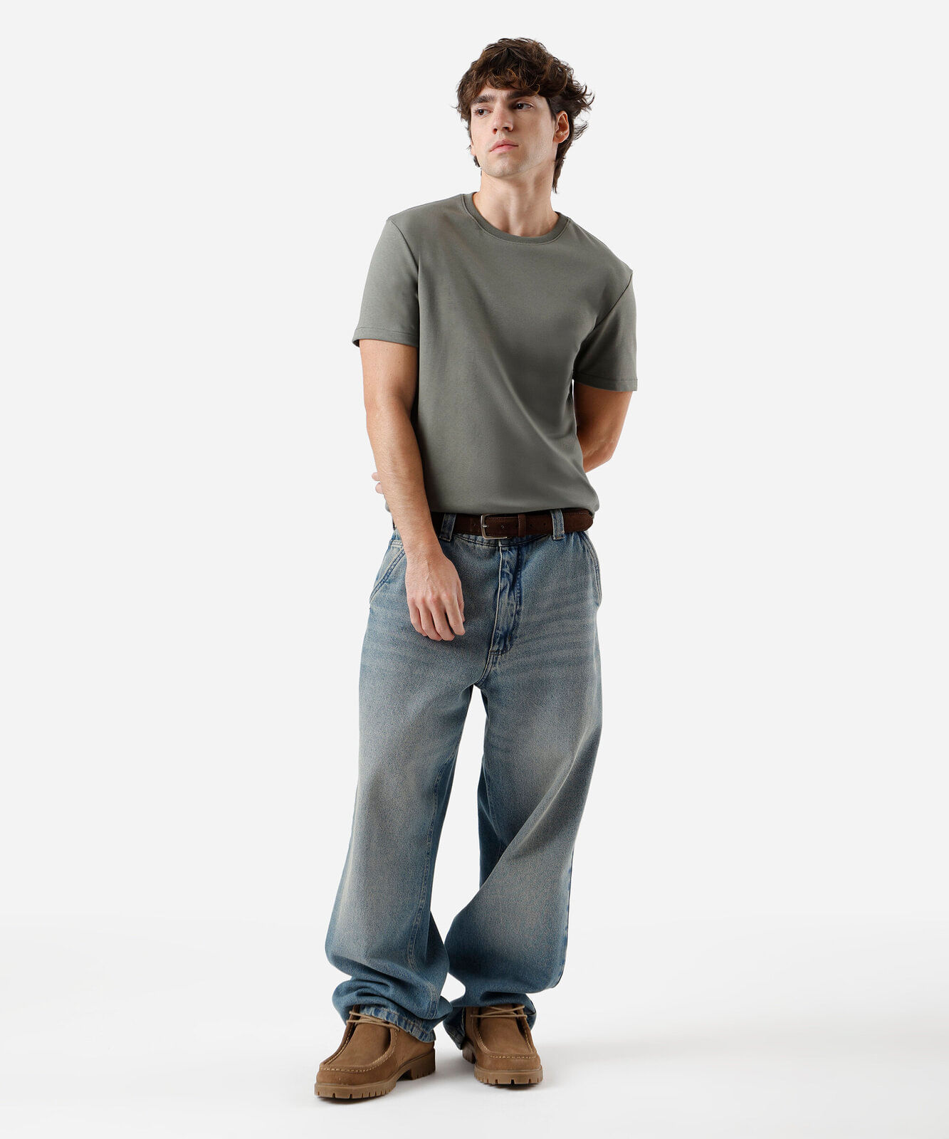 camiseta masculina de algodão peruano slim fit verde