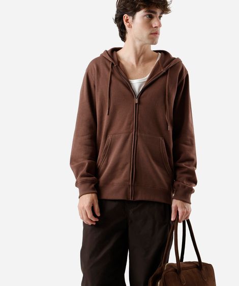 blusão básico masculino de moletom com capuz marrom