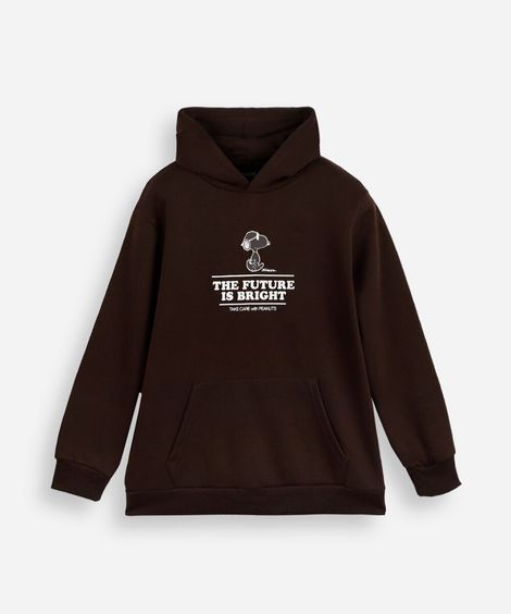 blusão oversized juvenil de moletom snoopy marrom