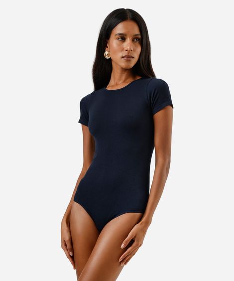 body básico feminino manga curta canelado azul