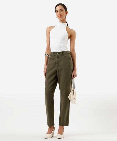 calça mom sarja cintura super alta verde