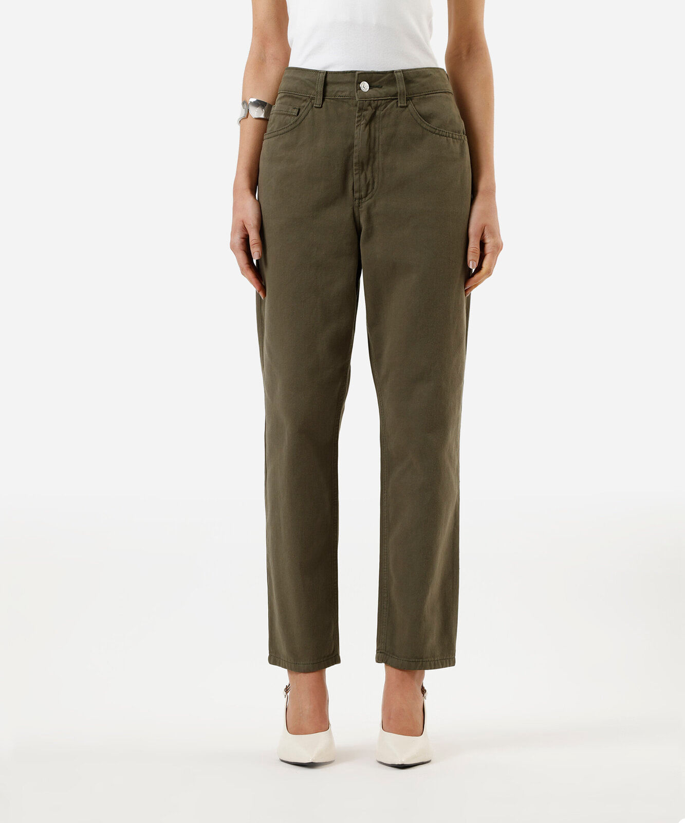 calça mom sarja cintura super alta verde