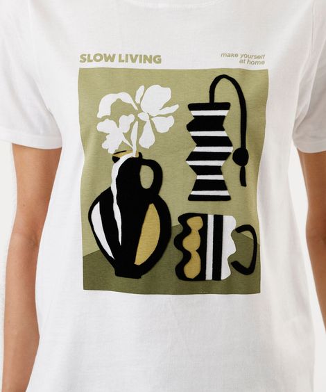 camiseta feminina de algodão estampada off white