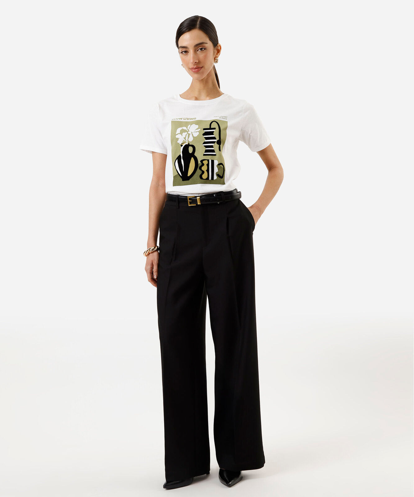 camiseta feminina de algodão estampada off white