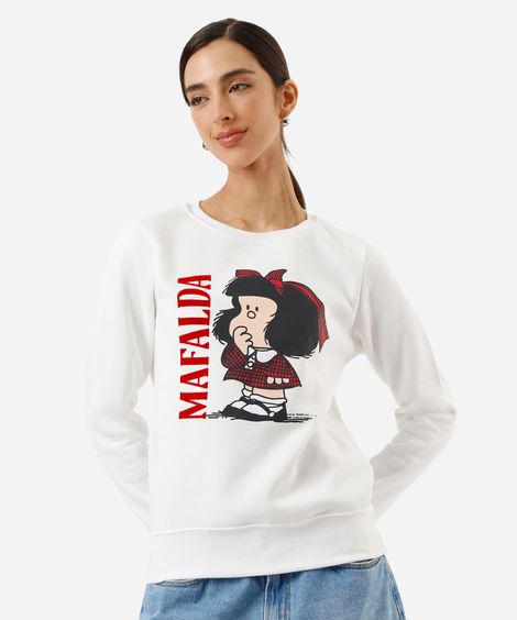 blusão feminino de moletom mafalda off white