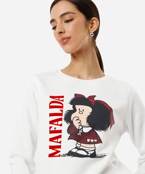 blusão feminino de moletom mafalda off white
