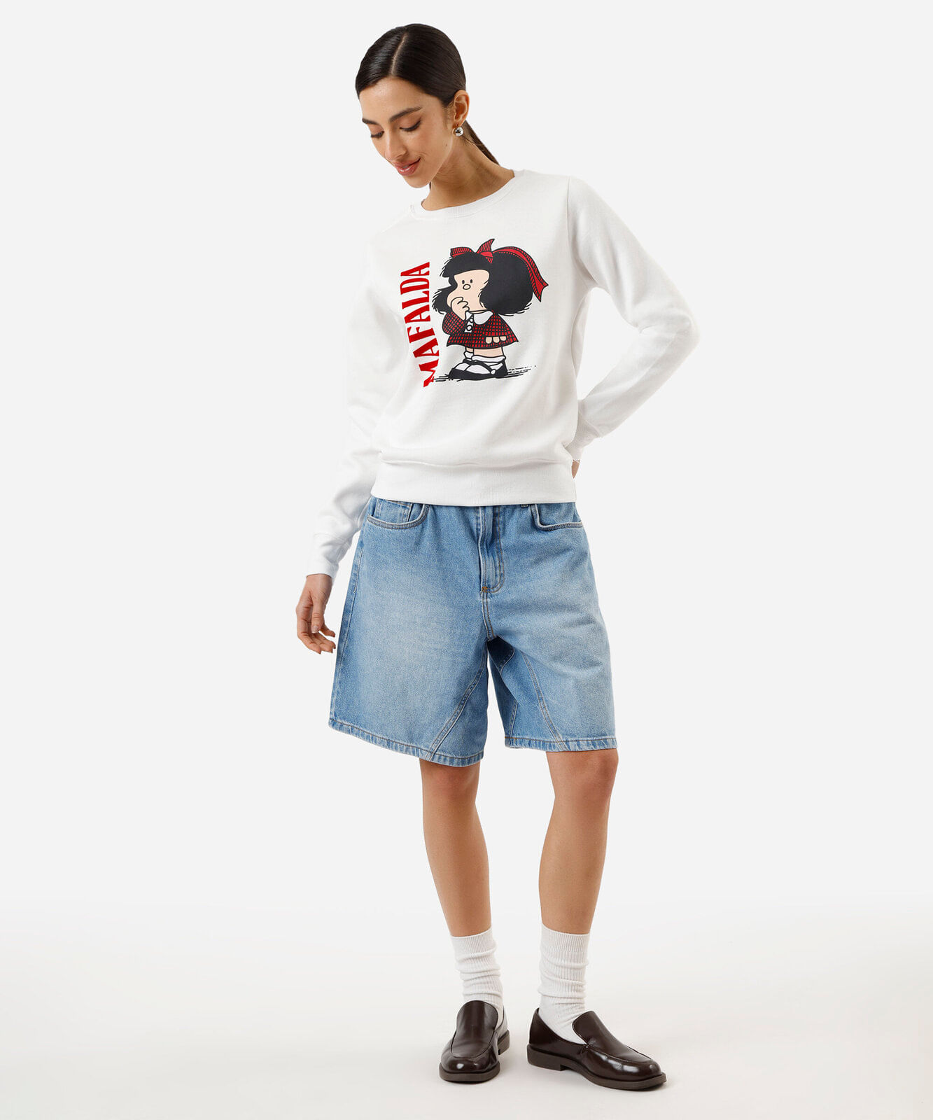 blusão feminino de moletom mafalda off white