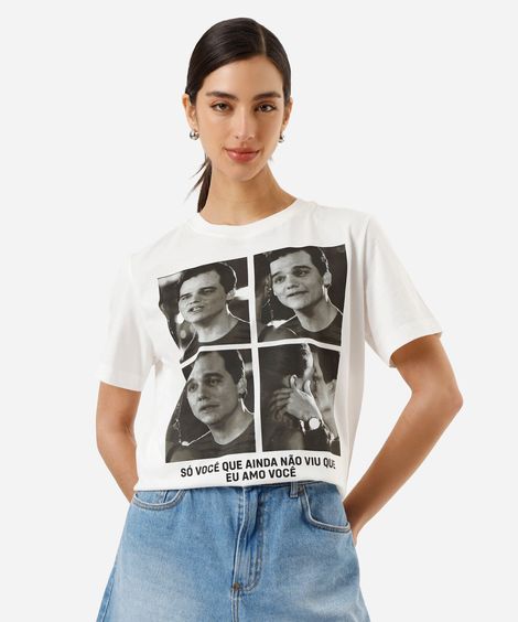 camiseta feminina de algodão paraíso tropical off white