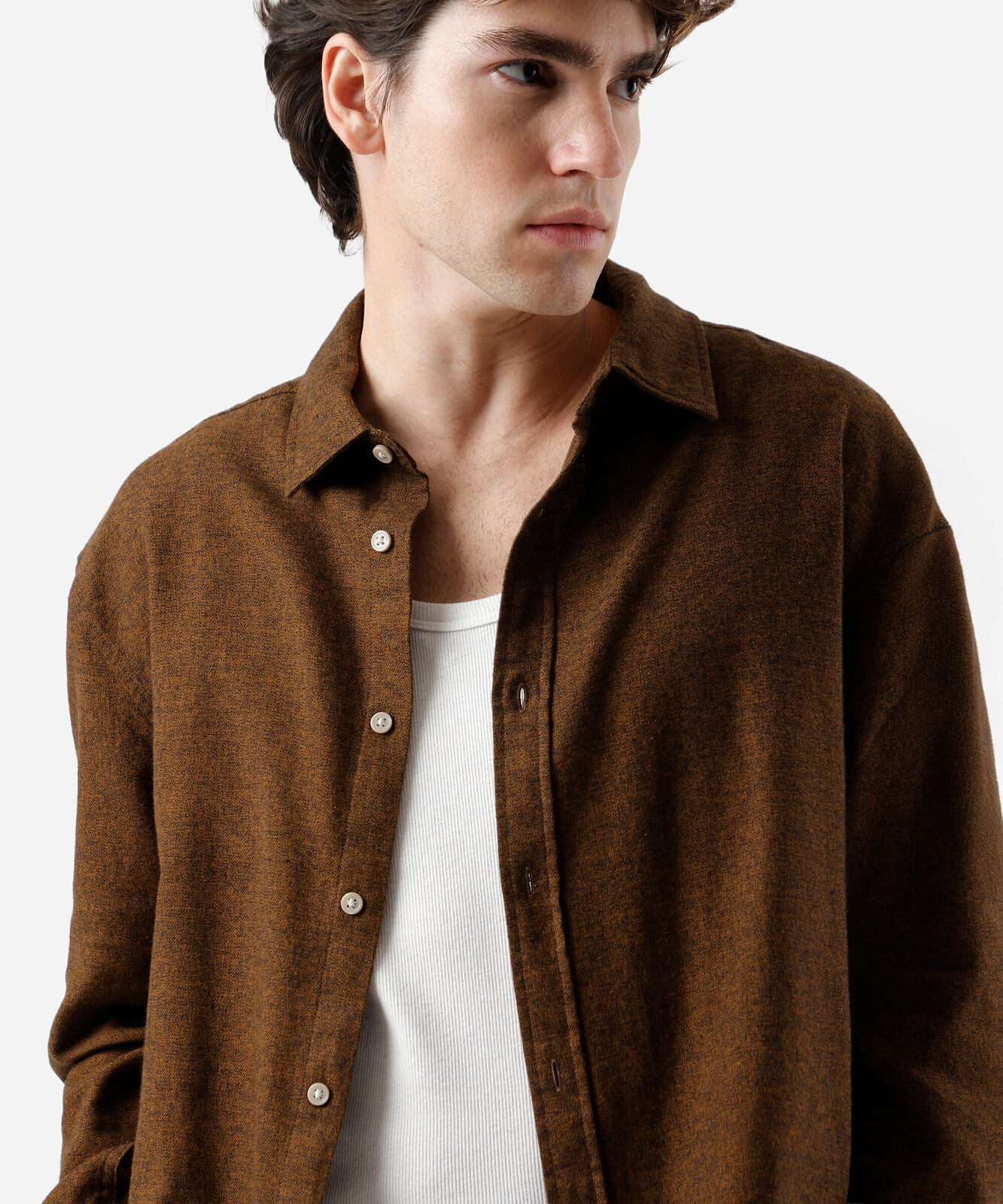 camisa masculina de algodão manga longa marrom