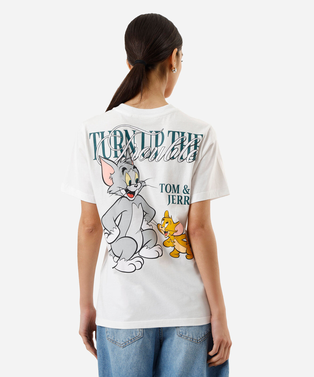 camiseta feminina de algodão tom e jerry off white