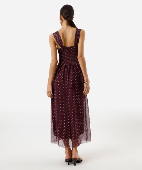 vestido midi feminino de tule poá vinho