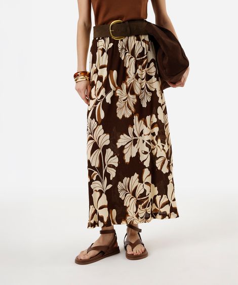 saia feminina plissada floral marrom