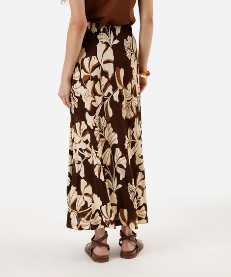 saia feminina plissada floral marrom