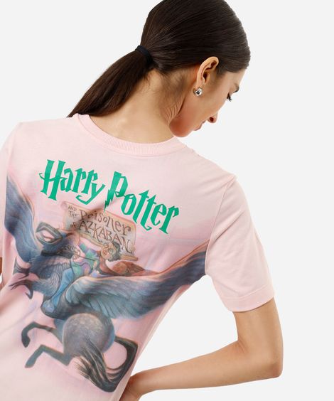 camiseta feminina de algodão harry potter rosa