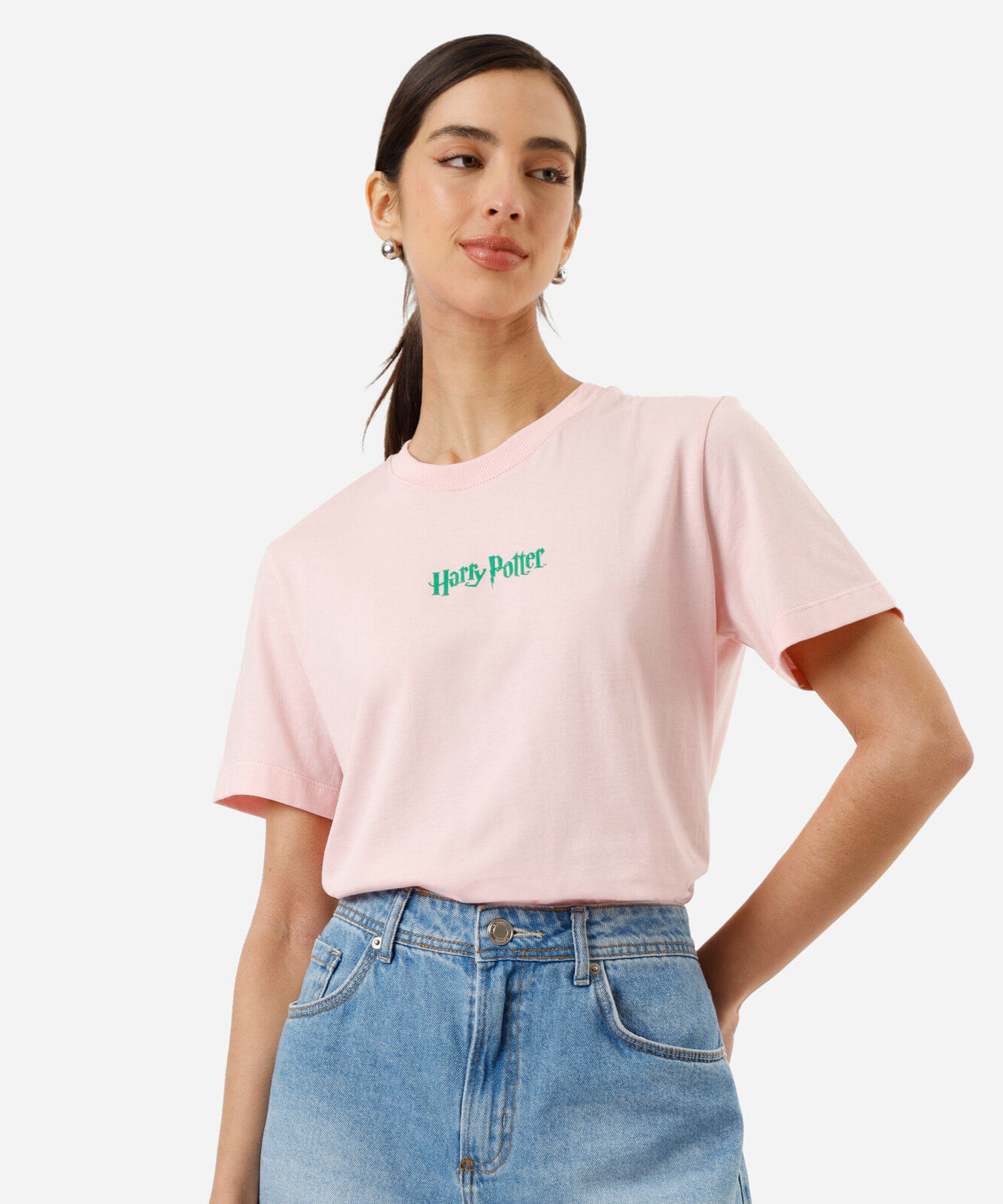camiseta feminina de algodão harry potter rosa