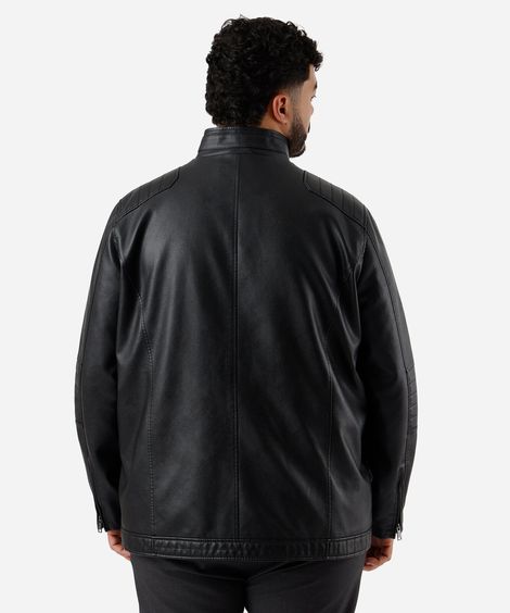 jaqueta masculina de poliuretano com recortes plus size preta