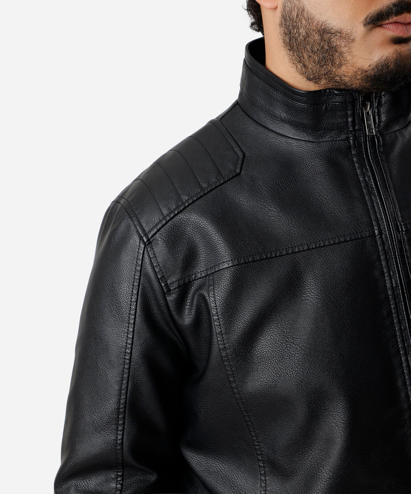 jaqueta masculina de poliuretano com recortes plus size preta