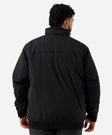 jaqueta de nylon plus size básica com zíper preto