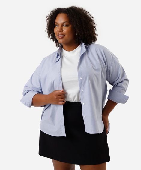 camisa feminina manga longa listrada plus size azul