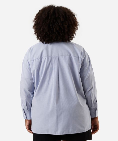 camisa feminina manga longa listrada plus size azul