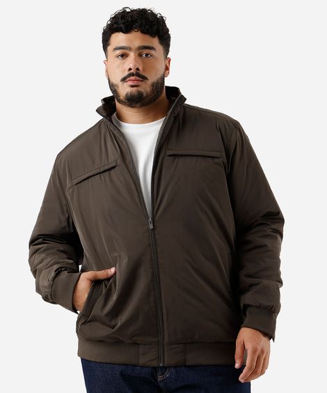jaqueta de nylon plus size básica com zíper verde