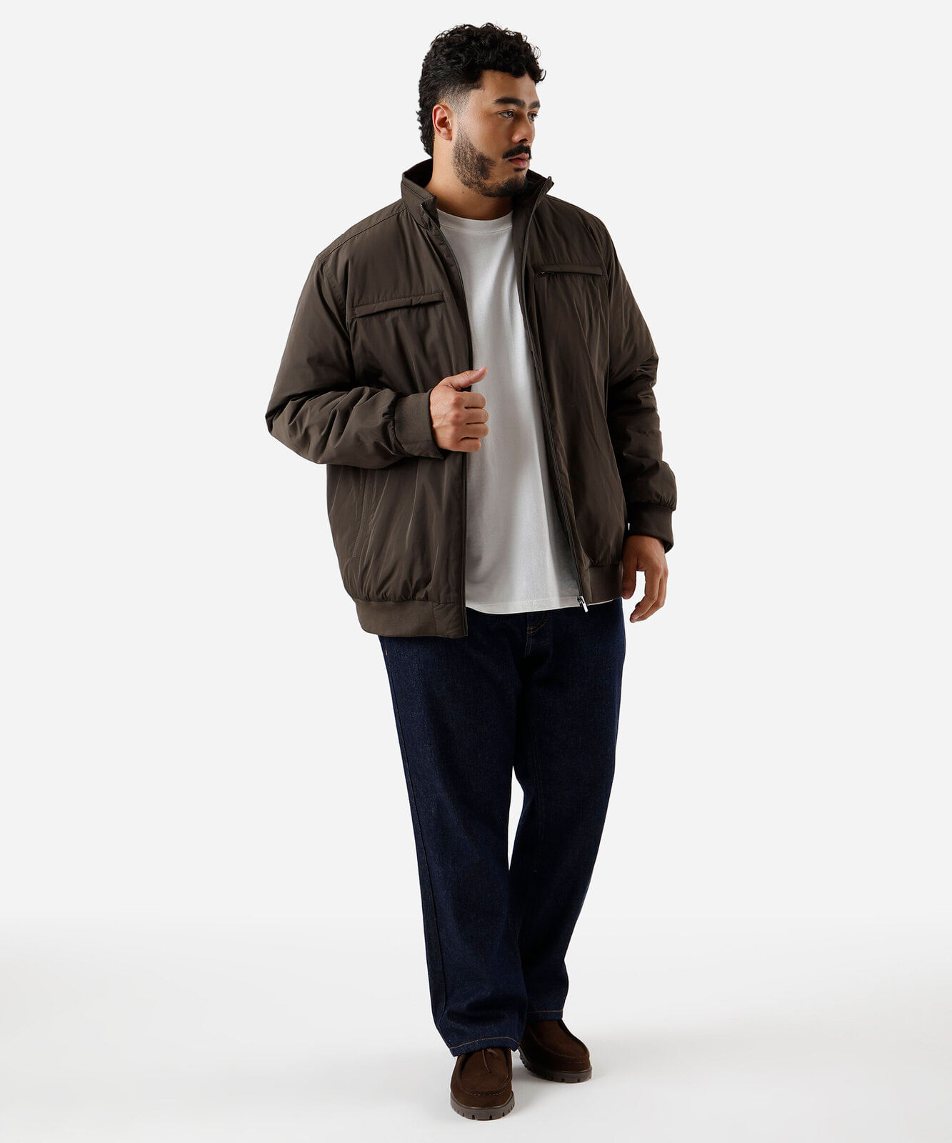 jaqueta de nylon plus size básica com zíper verde