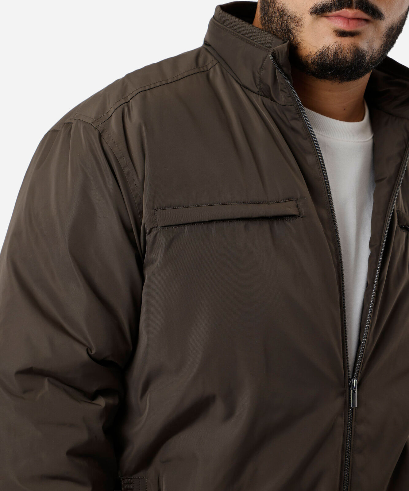 jaqueta de nylon plus size básica com zíper verde