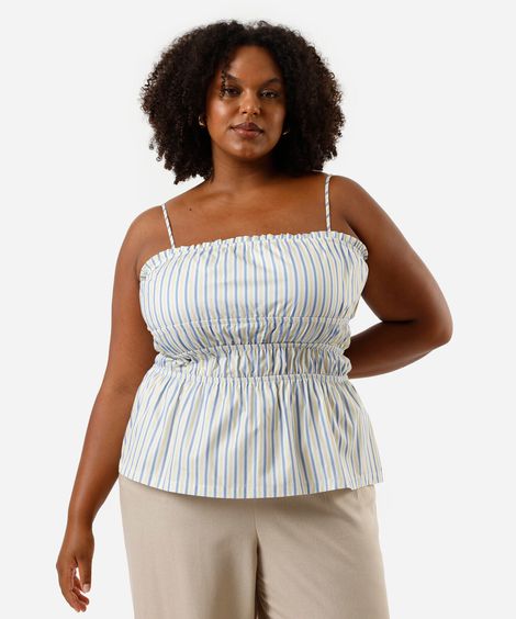 blusa alça fina feminina de algodão listrada plus size colorida