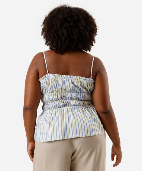 blusa alça fina feminina de algodão listrada plus size colorida